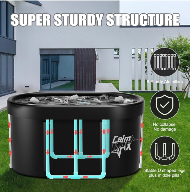 CalmMax Oval Ice Bath Tub with Cover for Athletes XL Portable Cold Plunge Tub - 118 Gal Capacity for Cold Water Therapy Ice Baths at Home Outdoor Gym