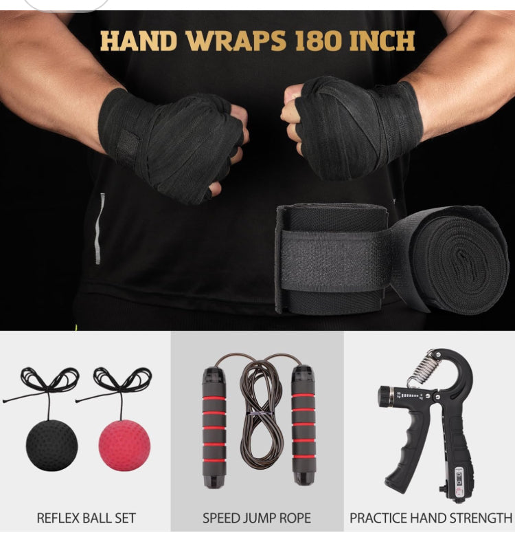 Punching Bag for Adults, 4ft PU Leather 6 in 1 Heavy Boxing Bag Set, Punching Bag with 12oz Boxing Gloves, Hand Wraps, etc. Hanging Bag for MMA Karate Kickboxing Muay Thai Boxing Training