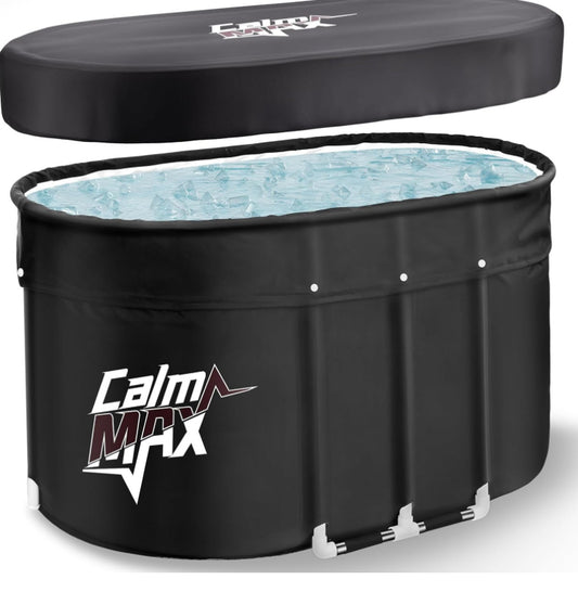 CalmMax Oval Ice Bath Tub with Cover for Athletes XL Portable Cold Plunge Tub - 118 Gal Capacity for Cold Water Therapy Ice Baths at Home Outdoor Gym