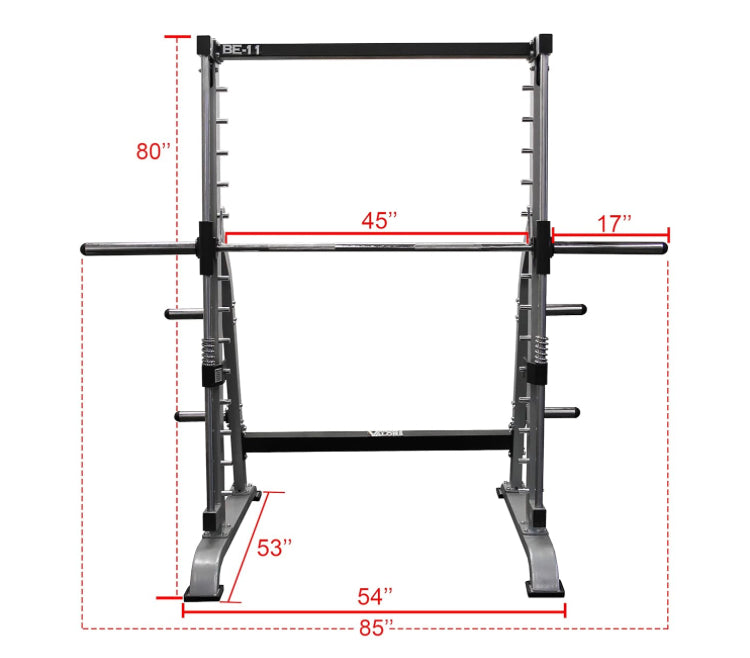 Valor Fitness Multi-Function Smith Machine Power Cage - 500lb Squat Rack or Bench Press Station - 2" Plate Storage Pegs- Attached Sliding Knurled Barbell - Total Body Workout