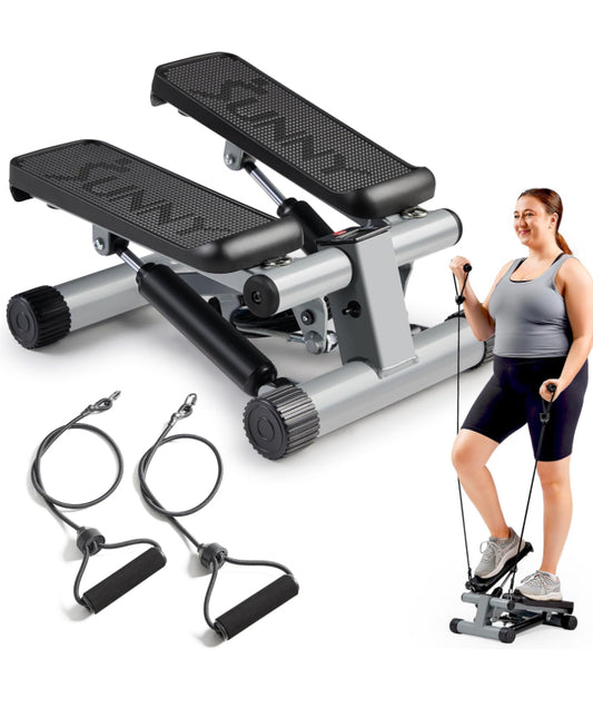 Sunny Health & Fitness Mini Steppers for Exercise at Home, Stair Step Workout Machine with Resistance Bands, Full Body Cardio Equipment, Optional Smart Stepper with SunnyFit App Connection