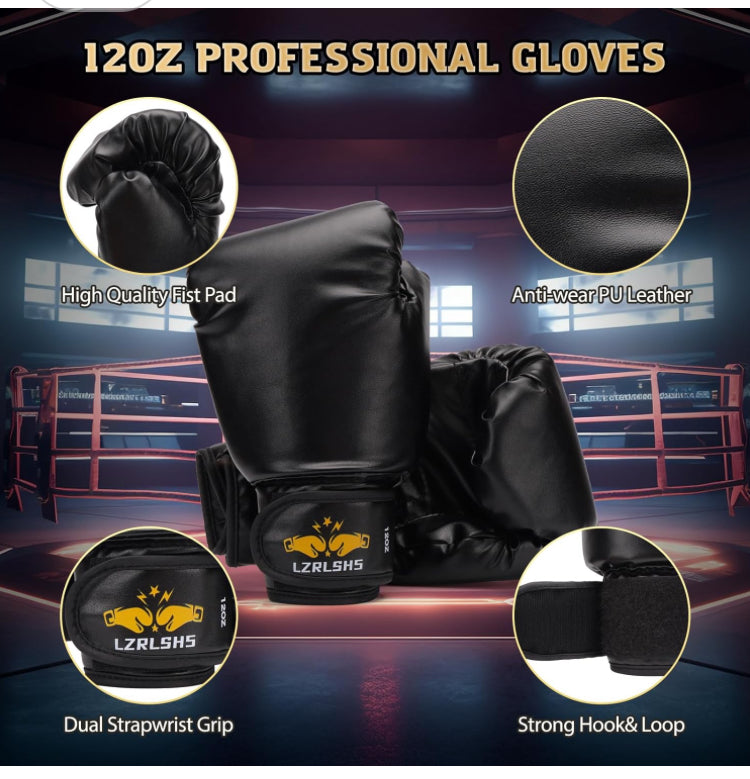 Punching Bag for Adults, 4ft PU Leather 6 in 1 Heavy Boxing Bag Set, Punching Bag with 12oz Boxing Gloves, Hand Wraps, etc. Hanging Bag for MMA Karate Kickboxing Muay Thai Boxing Training