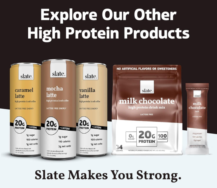 Slate Milk - High Protein Milk Shake - Chocolate Variety Pack - Chocolate, Dark Chocolate, Mocha Latte - Lactose Free, 20g Protein, 1g Sugar, 100-110 Calories, 1-3g Net Carbs - 11 fl oz, 12 Cans