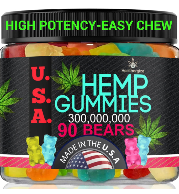 Hemp Gummies Bears Sleep Gummies Calm, Muscles, Discomfort, Skin-Peace and Relaxation, Fruity Flavors, Natural Hemp Oil Gummy Bears Edibles-Made in USA-90 Bears