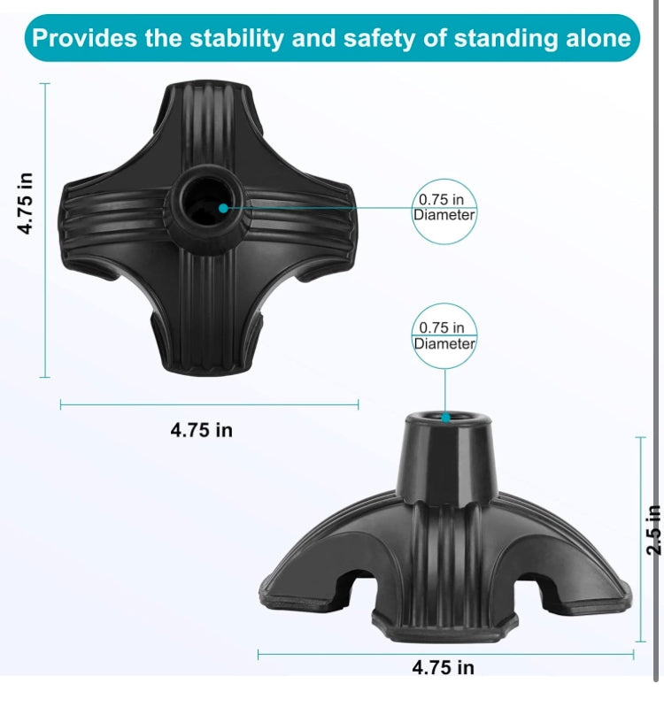 Cane Tip-3/4 Inch Quad Rubber Replacement Foot Pad for Walking Canes-Self Standing Cane Tip Prevent Rollover, Suitable for use Aluminum and Wooden Cane