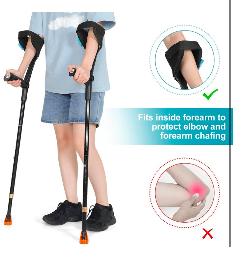 Arm Crutches for Adults, Crutches for Walking, Have Adjustable Forearm Crutch Pads, Folding Forearm Crutches, with Four Corner Base Prevent Slipping , Suitable for Old People, Lame People (Black)