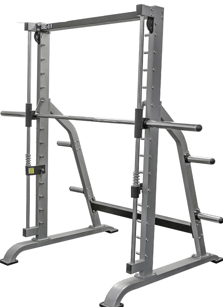 Valor Fitness Multi-Function Smith Machine Power Cage - 500lb Squat Rack or Bench Press Station - 2" Plate Storage Pegs- Attached Sliding Knurled Barbell - Total Body Workout